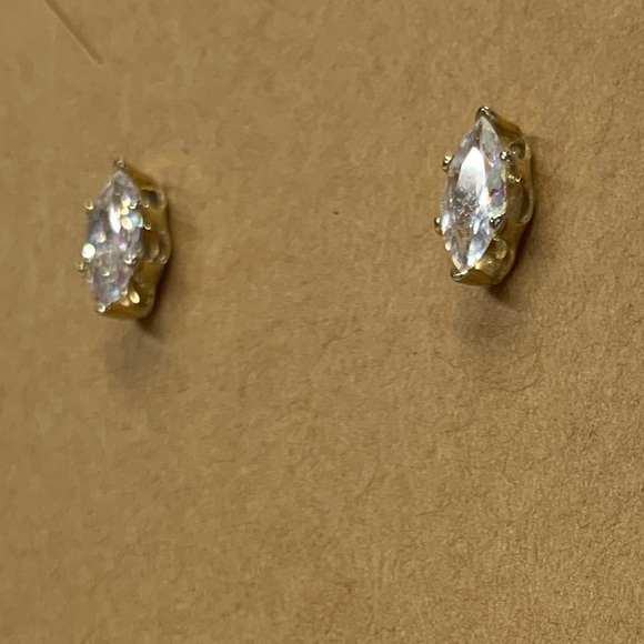 Dainty Gold Tone Marquise Cut CZ Post Earrings - Picture 3 of 7